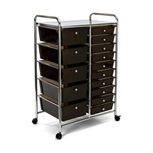 seville classics 15-drawer multipurpose mobile rolling utility storage organizer cart, translucent black