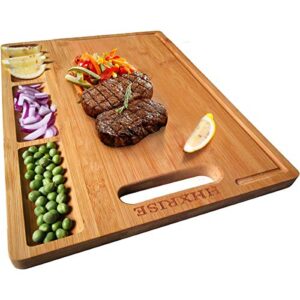 cutting boards,large bamboo cutting board with 3 built-in compartments and juice grooves - kitchen chopping board for meat (butcher block) cheese and vegetables(17 x 12.6")