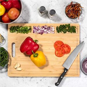 Cutting Boards,Large Bamboo Cutting Board With 3 Built-In Compartments And Juice Grooves - Kitchen Chopping Board for Meat (Butcher Block) Cheese and Vegetables(17 x 12.6")