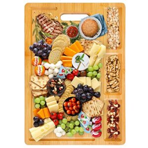 Cutting Boards,Large Bamboo Cutting Board With 3 Built-In Compartments And Juice Grooves - Kitchen Chopping Board for Meat (Butcher Block) Cheese and Vegetables(17 x 12.6")