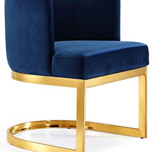 Meridian Furniture Gianna Collection Modern | Contemporary Velvet Upholstered Dining Chair with Polished Gold Metal Frame, 24" W x 22" D x 29.5" H, Navy