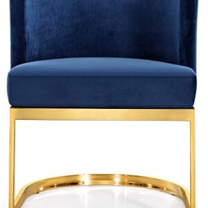 Meridian Furniture Gianna Collection Modern | Contemporary Velvet Upholstered Dining Chair with Polished Gold Metal Frame, 24" W x 22" D x 29.5" H, Navy