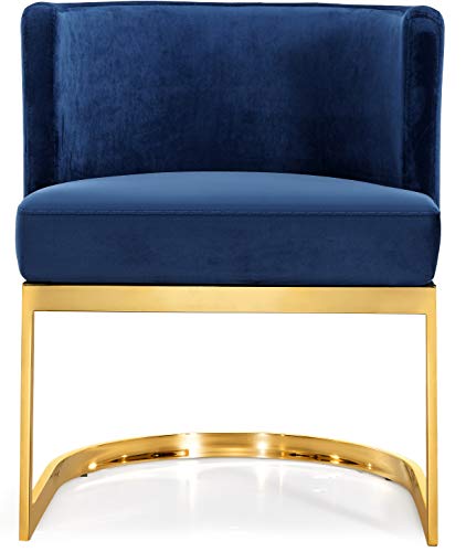 Meridian Furniture Gianna Collection Modern | Contemporary Velvet Upholstered Dining Chair with Polished Gold Metal Frame, 24" W x 22" D x 29.5" H, Navy