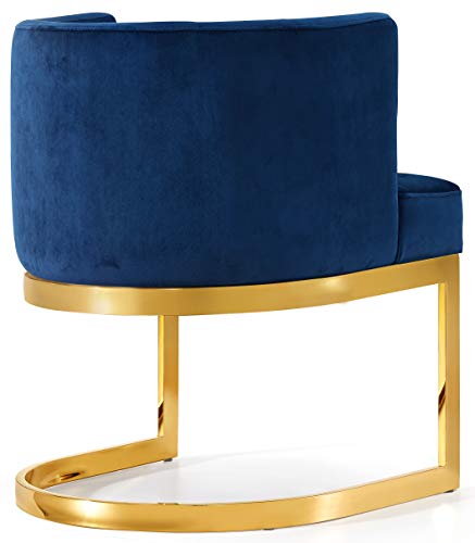 Meridian Furniture Gianna Collection Modern | Contemporary Velvet Upholstered Dining Chair with Polished Gold Metal Frame, 24" W x 22" D x 29.5" H, Navy