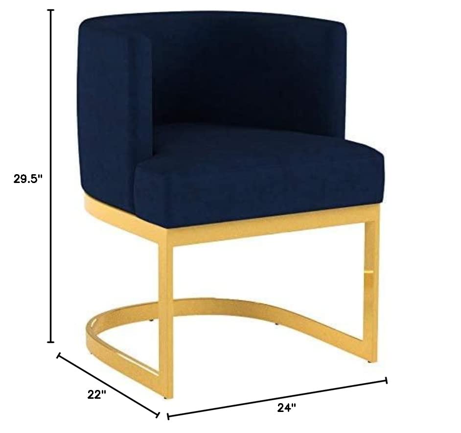 Meridian Furniture Gianna Collection Modern | Contemporary Velvet Upholstered Dining Chair with Polished Gold Metal Frame, 24" W x 22" D x 29.5" H, Navy