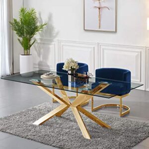 Meridian Furniture Gianna Collection Modern | Contemporary Velvet Upholstered Dining Chair with Polished Gold Metal Frame, 24" W x 22" D x 29.5" H, Navy