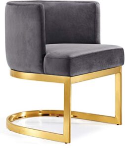 meridian furniture gianna collection modern | contemporary velvet upholstered dining chair with polished gold metal frame, 24" w x 22" d x 29.5" h, grey