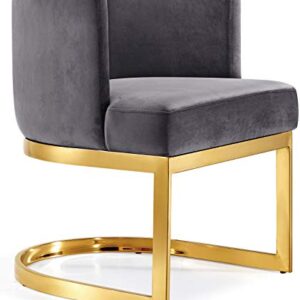 Meridian Furniture Gianna Collection Modern | Contemporary Velvet Upholstered Dining Chair with Polished Gold Metal Frame, 24" W x 22" D x 29.5" H, Grey