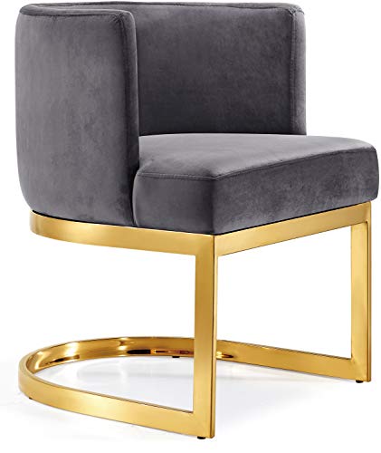 Meridian Furniture Gianna Collection Modern | Contemporary Velvet Upholstered Dining Chair with Polished Gold Metal Frame, 24" W x 22" D x 29.5" H, Grey