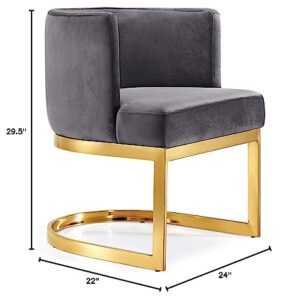 Meridian Furniture Gianna Collection Modern | Contemporary Velvet Upholstered Dining Chair with Polished Gold Metal Frame, 24" W x 22" D x 29.5" H, Grey