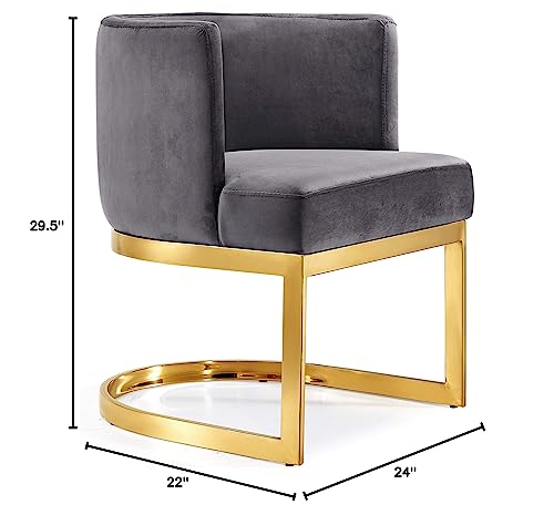 Meridian Furniture Gianna Collection Modern | Contemporary Velvet Upholstered Dining Chair with Polished Gold Metal Frame, 24" W x 22" D x 29.5" H, Grey