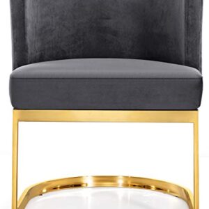 Meridian Furniture Gianna Collection Modern | Contemporary Velvet Upholstered Dining Chair with Polished Gold Metal Frame, 24" W x 22" D x 29.5" H, Grey