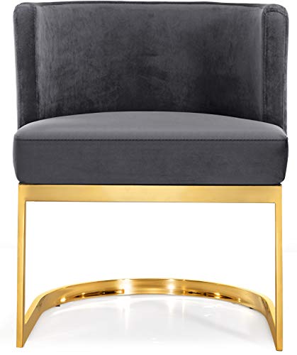 Meridian Furniture Gianna Collection Modern | Contemporary Velvet Upholstered Dining Chair with Polished Gold Metal Frame, 24" W x 22" D x 29.5" H, Grey