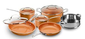 gotham steel 10-piece kitchen set with non-stick ti-cerama coating by chef daniel green - includes skillets, fry pans, stock pots and steamer insert – copper