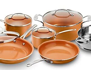 Gotham Steel 10-Piece Kitchen Set with Non-Stick Ti-Cerama Coating by Chef Daniel Green - Includes Skillets, Fry Pans, Stock Pots and Steamer Insert – Copper