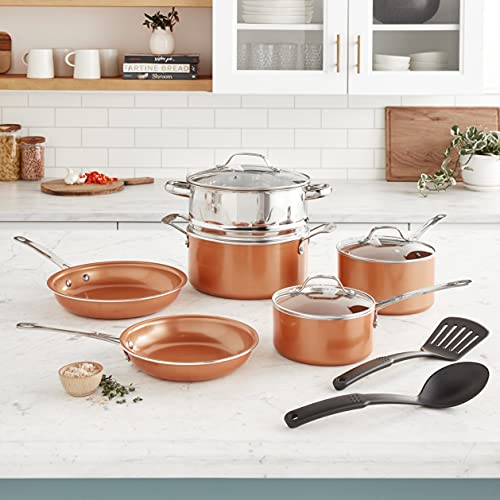 Gotham Steel 10-Piece Kitchen Set with Non-Stick Ti-Cerama Coating by Chef Daniel Green - Includes Skillets, Fry Pans, Stock Pots and Steamer Insert – Copper