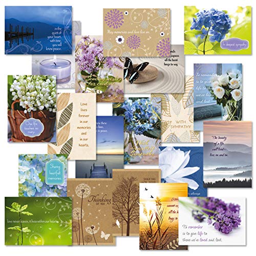 Mega Sympathy Greeting Card Value Pack - Set of 40 (20 designs), Large 5" x 7", Sympathy Cards with Sentiments Inside, White Envelopes