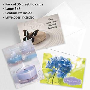 Mega Sympathy Greeting Card Value Pack - Set of 40 (20 designs), Large 5" x 7", Sympathy Cards with Sentiments Inside, White Envelopes