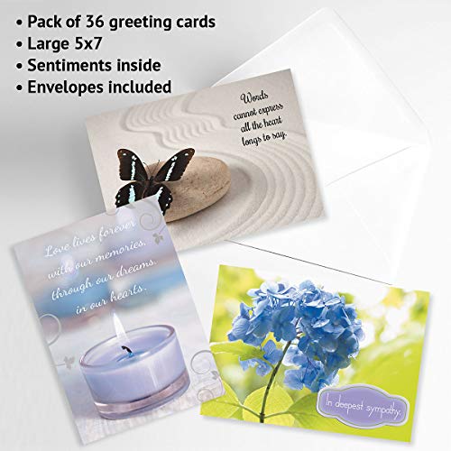 Mega Sympathy Greeting Card Value Pack - Set of 40 (20 designs), Large 5" x 7", Sympathy Cards with Sentiments Inside, White Envelopes