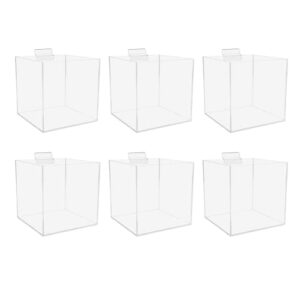 marketing holders 6 pack 4 inch slatwall retail bin clear acrylic merchandise storage organizer bulk product dump container lucite single pocket caddy for retail stores and service centers