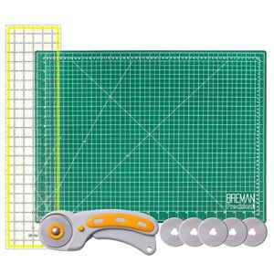 WA Portman Rotary Cutter Set & Cutting Mat for Sewing - 45mm Rotary Cutter for Fabric & 5 Blades - 18x24 In Fabric Cutting Mat - 6x24 In Acrylic Ruler for Cutting Fabric - Rotary Cutter and Mat Set