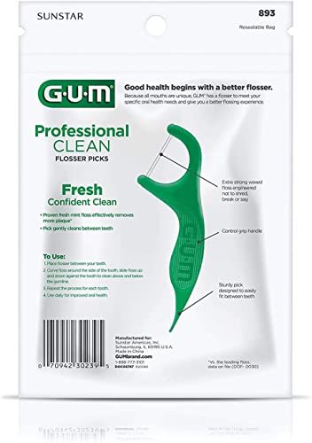 GUM Professional Clean Flossers Fresh Mint - 90 ct, Pack of 5