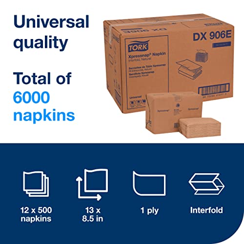 Tork Xpressnap Natural Dispenser Napkin N4, Universal, Interfold 1-ply, 13" x 8.5", 12 x 500 napkins, DX906E