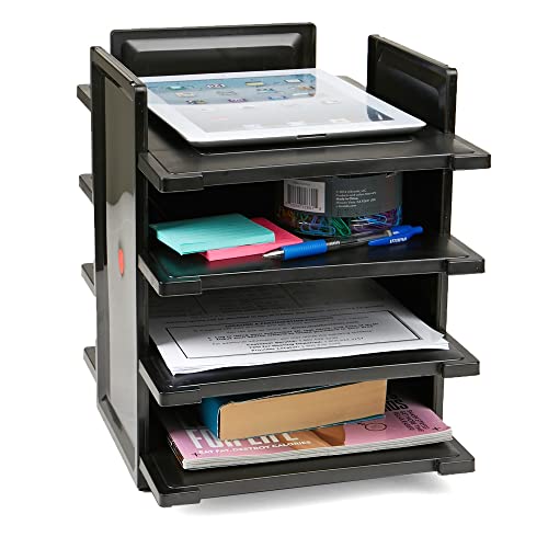 Mind Reader 4 Tier Desktop Document and Folder Tray Organizer, Black