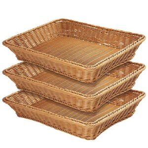 wevogty 17.7" poly-wicker bread basket,woven tabletop food fruit vegetables serving basket, restaurant serving,brown (3 packs)