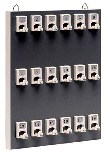 International Stand Company Key Rack, 18PGS with 18 Numbered Hooks for Small Businesses or Residential (21 Sets of Tag & Ring Included) - Made in USA