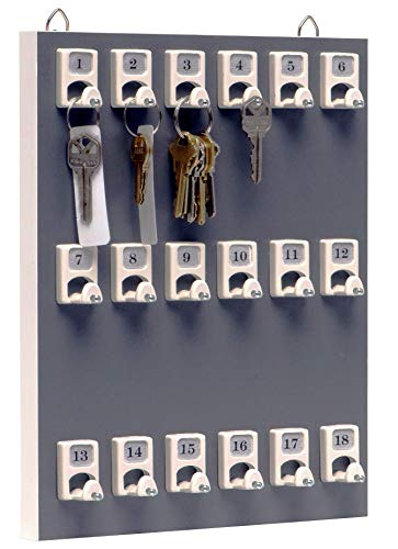 International Stand Company Key Rack, 18PGS with 18 Numbered Hooks for Small Businesses or Residential (21 Sets of Tag & Ring Included) - Made in USA