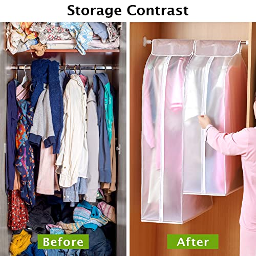 KONKY Garment Clothes Cover Protector, Lightweight Closet Storage Bags Translucent Dustproof Waterproof Hanging Clothing Storage Bag with Full Zipper & Magic Tape & Strap for Coat Dress Windcoat-Large