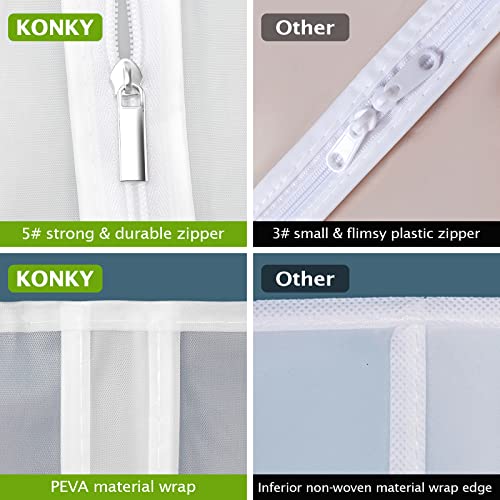 KONKY Garment Clothes Cover Protector, Lightweight Closet Storage Bags Translucent Dustproof Waterproof Hanging Clothing Storage Bag with Full Zipper & Magic Tape & Strap for Coat Dress Windcoat-Large