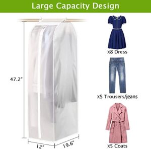 KONKY Garment Clothes Cover Protector, Lightweight Closet Storage Bags Translucent Dustproof Waterproof Hanging Clothing Storage Bag with Full Zipper & Magic Tape & Strap for Coat Dress Windcoat-Large