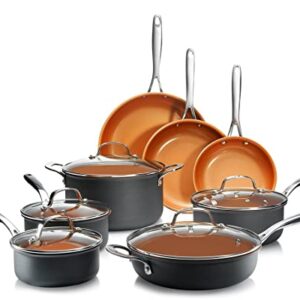 Gotham Steel Pro Pots and Pans Set Nonstick, 13 Pc Hard Anodized Kitchen Cookware Set, Induction Cookware Set, Long Lasting Nonstick, Ceramic Coated, Stay Cool Handles Dishwasher Safe, 100% Toxin Free