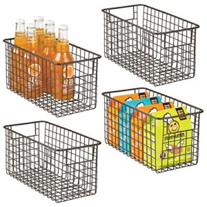 mdesign metal wire food storage basket organizer with handles for organizing kitchen cabinets, pantry shelf, bathroom, laundry room, closets, garage - concerto collection - 4 pack - bronze