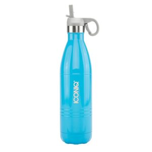 iconiq stainless steel vacuum insulated water bottle with pop up straw cap | 25 ounce | gloss blue
