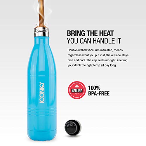 ICONIQ Stainless Steel Vacuum Insulated Water Bottle with Pop Up Straw Cap | 25 Ounce | Gloss Blue