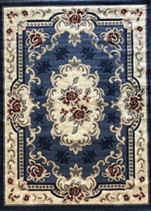 traditional aubusson persian area rug light blue with red design 507 (5 feet 3 inch x 7 feet 2 inch)