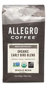 allegro coffee organic early bird blend whole bean coffee, 12 oz