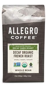 allegro coffee decaf organic french roast whole bean coffee, 12 ounce (pack of 1)