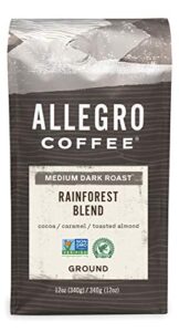 allegro coffee rainforest blend ground coffee, caramel , 12 oz