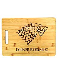 dinner is coming cutting board, 13 3/4" x 9 3/4", laser engraved bamboo, funny gift item