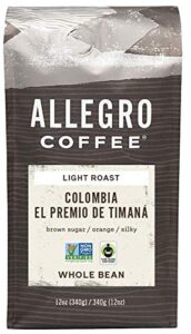 allegro coffee, coffee colombia el premio de timana whole bean, 12 ounce