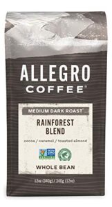 allegro coffee rainforest blend whole bean coffee, 12 oz
