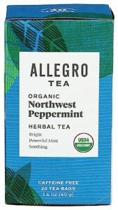 allegro tea, organic northwest peppermint tea bags, 20 ct