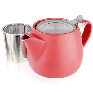 tealyra - pluto porcelain small teapot red - 18.2-ounce (1-2 cups) - matte finish - stainless steel lid and extra-fine infuser to brew loose leaf tea - 540ml