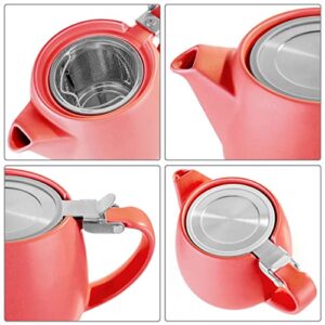 Tealyra - Pluto Porcelain Small Teapot Red - 18.2-ounce (1-2 cups) - Matte Finish - Stainless Steel Lid and Extra-Fine Infuser To Brew Loose Leaf Tea - 540ml