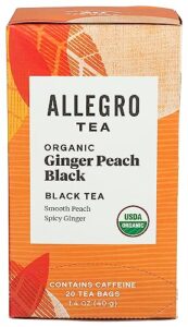 allegro tea, organic ginger peach black tea bags, 20 ct