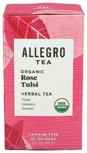 allegro tea, organic rose tulsi tea bags, 20 ct